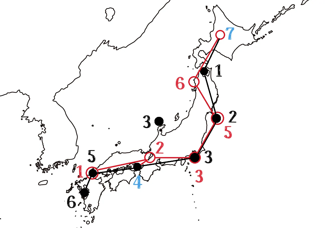 図の説明：オスとメスの龍と日本列島