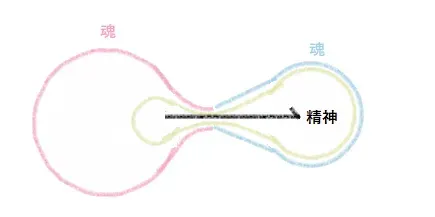 ツインレイの魂のなかにある精神が移動している図